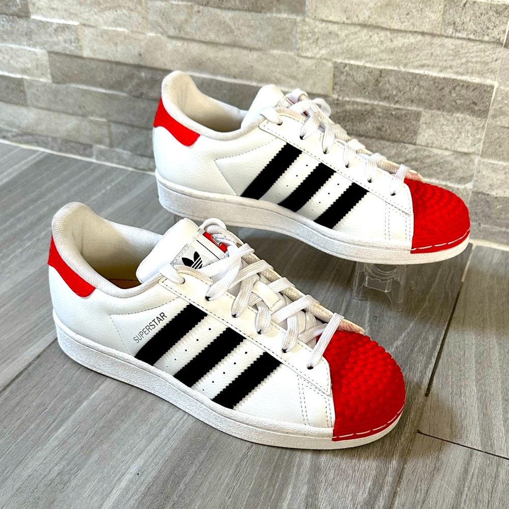 Adidas x Lego Superstar Shoe- Black Red White- Size 3.5 Kids
